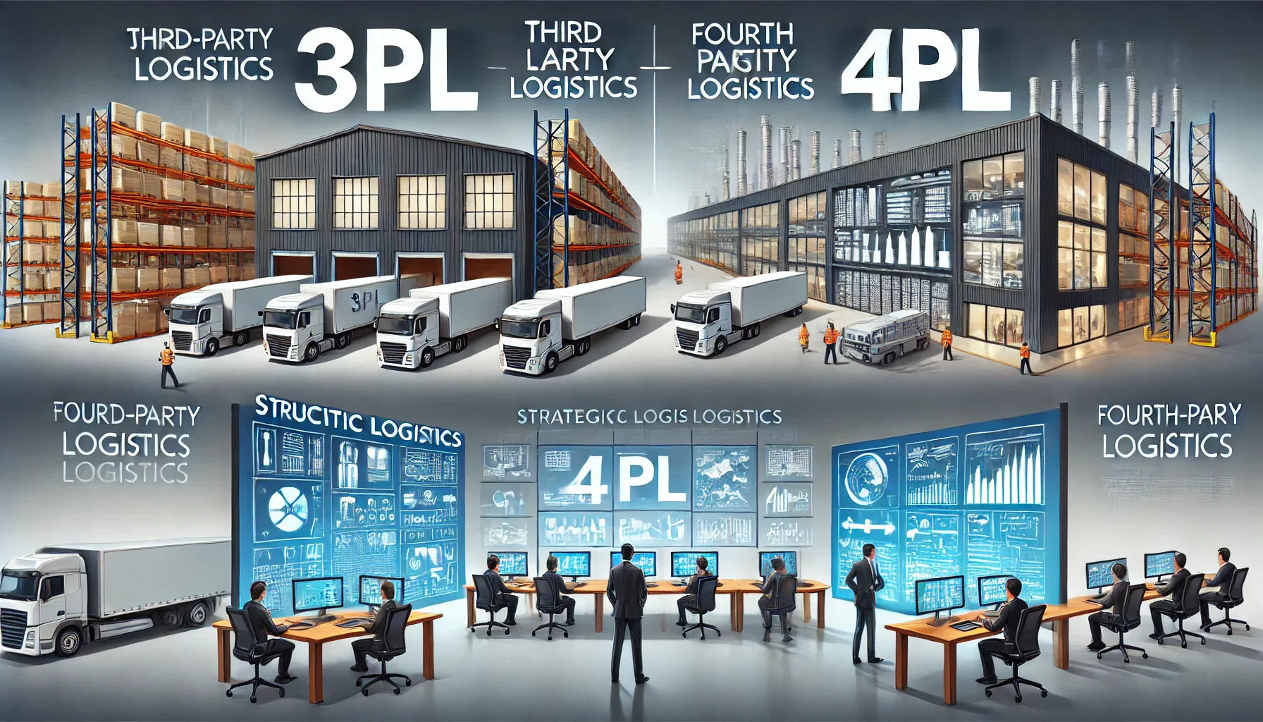 Comparison between third-party logistics (3PL) and fourth-party logistics (4PL) in a business setting.